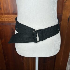 Unbranded Vintage Black Canvas Woven Military Style Belt w Buckle Unisex Grunge